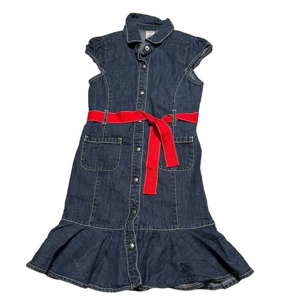 GYMBOREE POPPY LOVE RED BELTED DENIM JEAN COLLAREDDRESS 2009 Girls Size 9